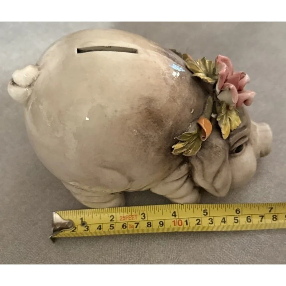 Vintage Piggy Bank Ceramic “made In ITALY” Capodimonte Style Flowers Pottery